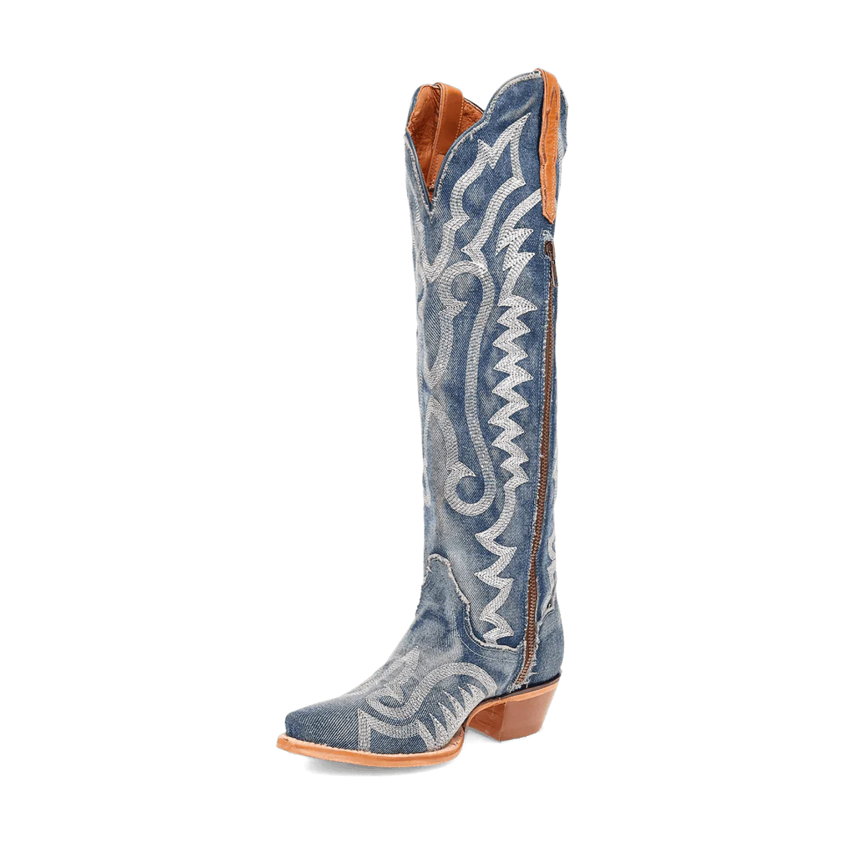 Denim Darlin Blue Snip Toe Leather Tall Boots