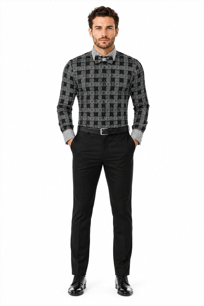 Daniel Ellissa Ds3779BP2 Men's French Cuff Black Men's Dress Shirt