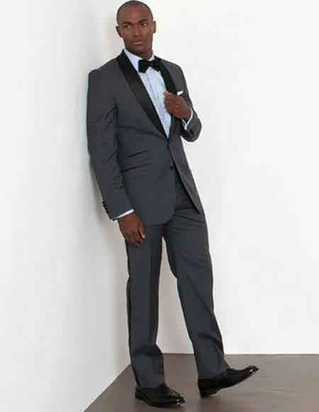 Dark Charcoal Slim Fit Shawl Collar 2 Button Tuxedo Jacket - Mens Grey And Black Tuxedo Wedding - Charcoal Grey Tuxedo