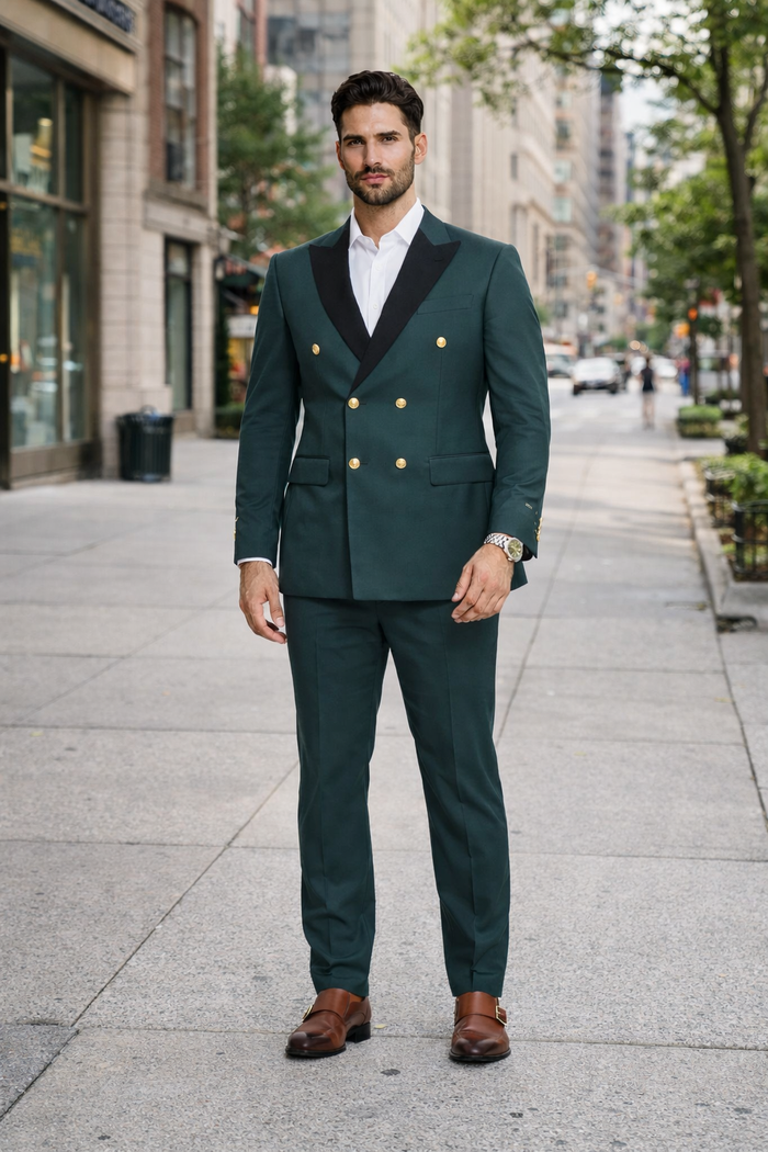 Dark Green Slim Double Breasted Tuxedo