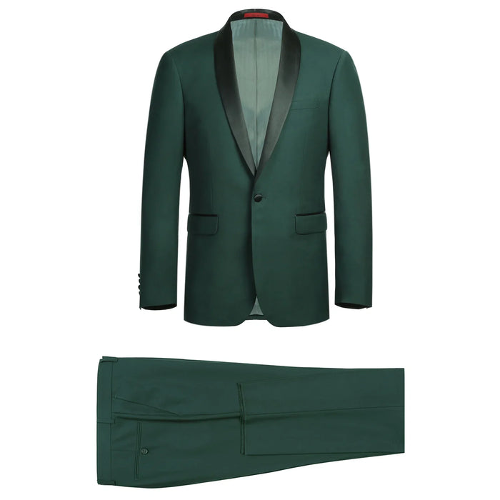 Men's Slim Fit Dark Green 2-Piece Shawl Lapel Tuxedo Suit