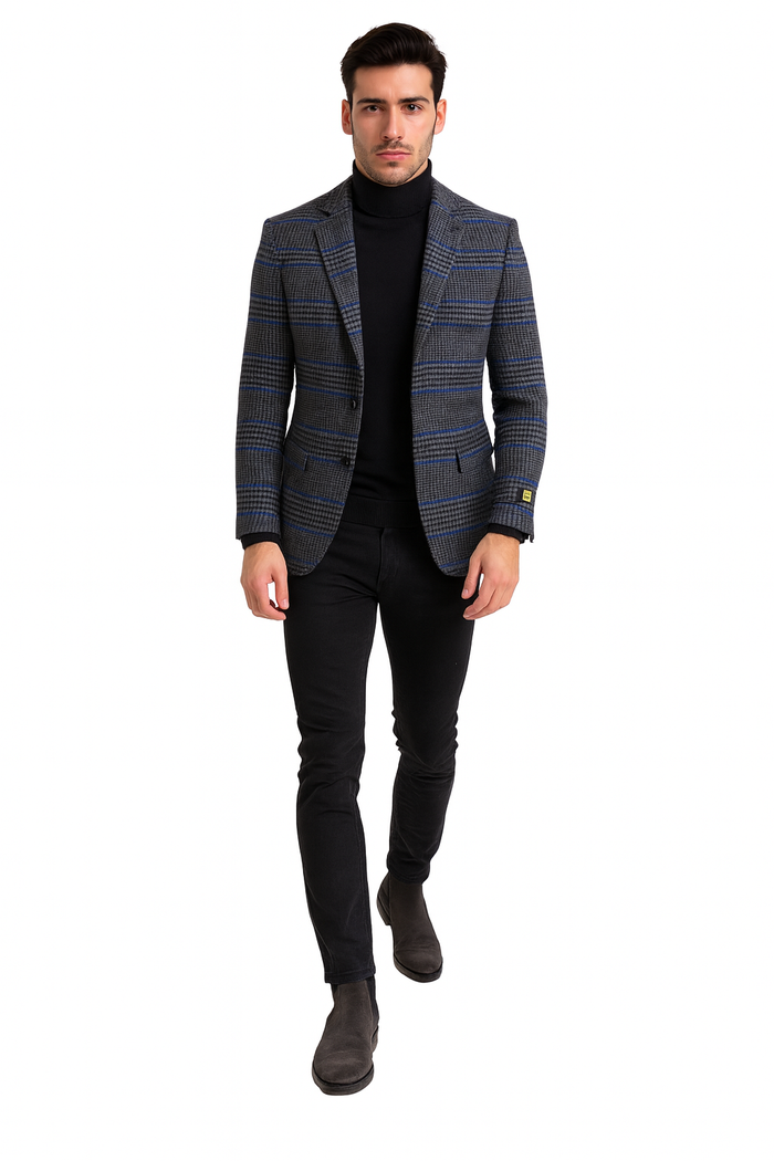 Dark Grey Houndstooth Blazer - Heavy Fabric Winter Fabric Glen Plaid Sport Coat