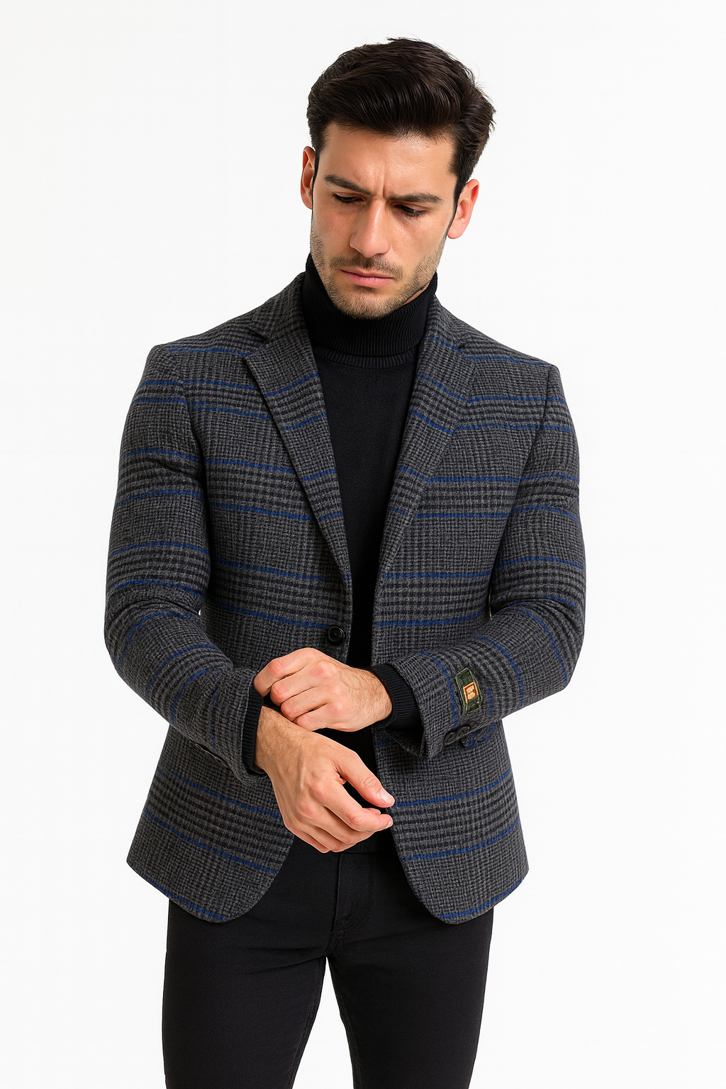 Dark Grey Houndstooth Blazer - Heavy Fabric Winter Fabric Glen Plaid Sport Coat