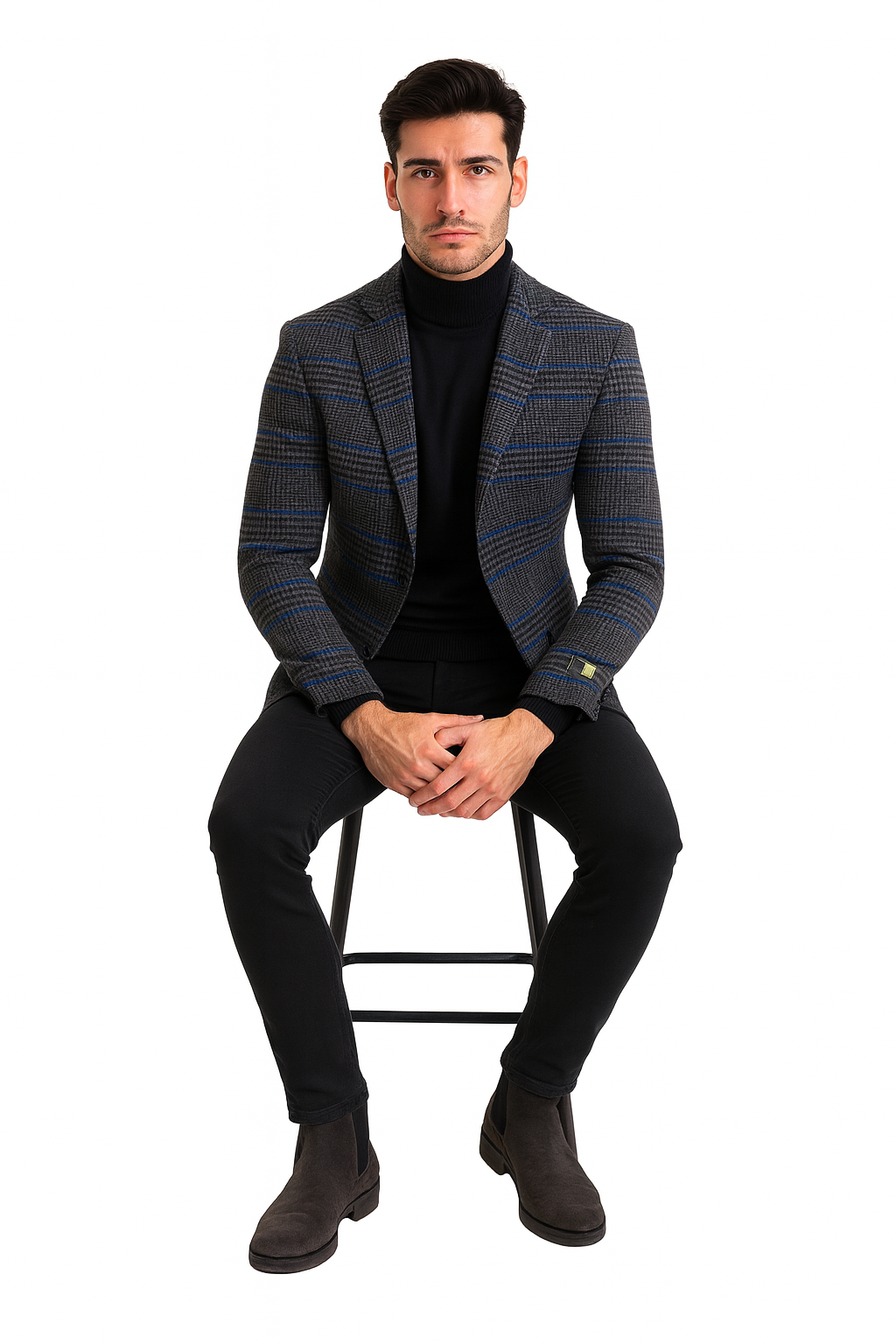 Dark Grey Houndstooth Blazer - Heavy Fabric Winter Fabric Glen Plaid Sport Coat