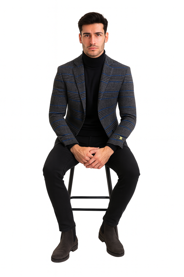 Dark Grey Houndstooth Blazer - Heavy Fabric Winter Fabric Glen Plaid Sport Coat