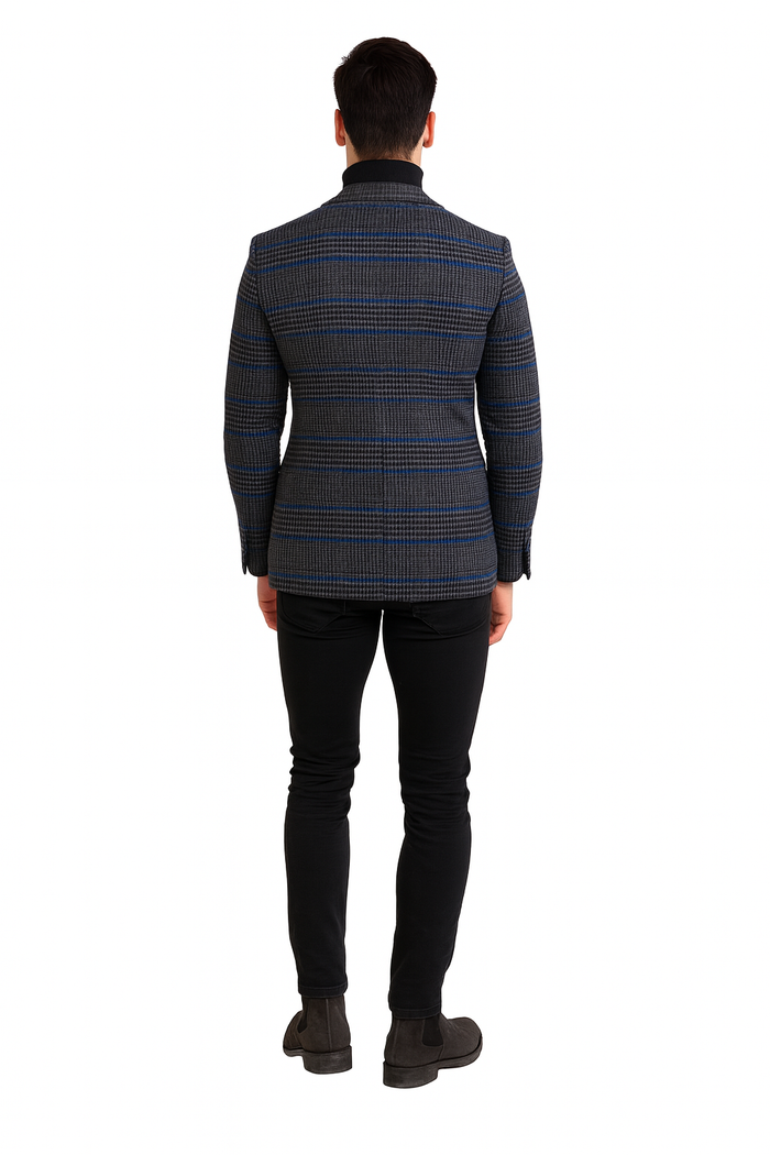 Dark Grey Houndstooth Blazer - Heavy Fabric Winter Fabric Glen Plaid Sport Coat