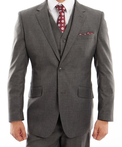 Modern Fit 3 Piece Dark Gray Wool Suit