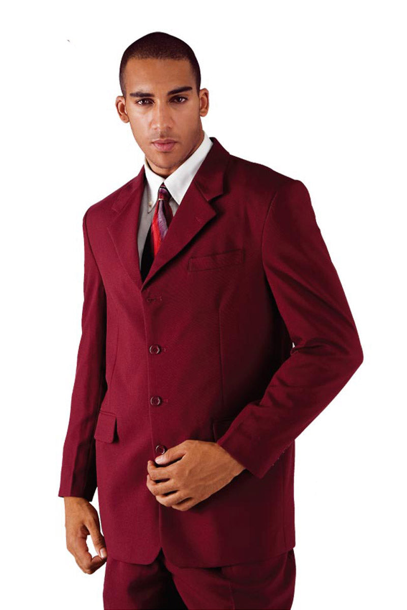 4 Button Burgundy Polyester Fashion Suit