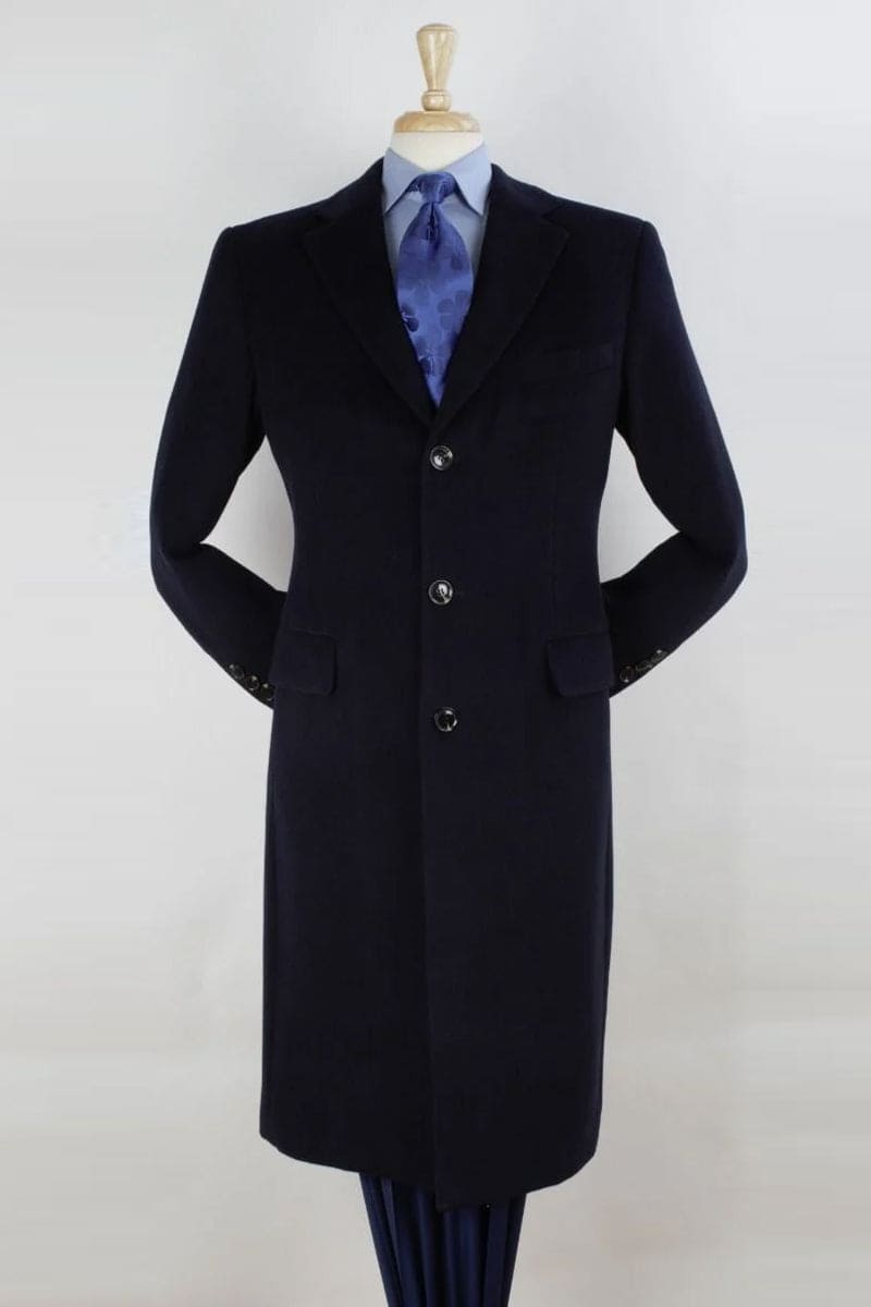 Pure Wool Navy Men’s Full-Length Overcoat