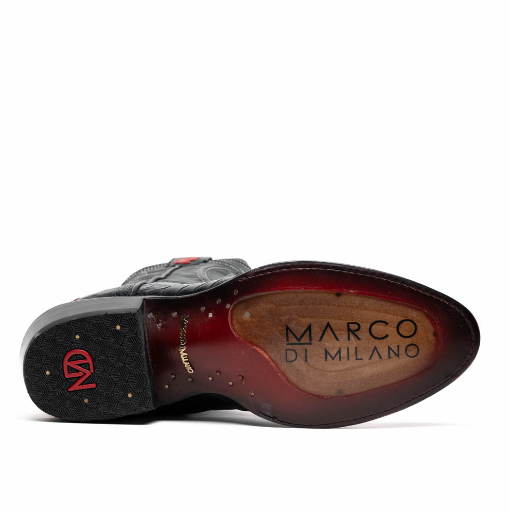 Marco Di Milano Denver Red / Black Ostrich Leg Round Toe Cowboy Boots