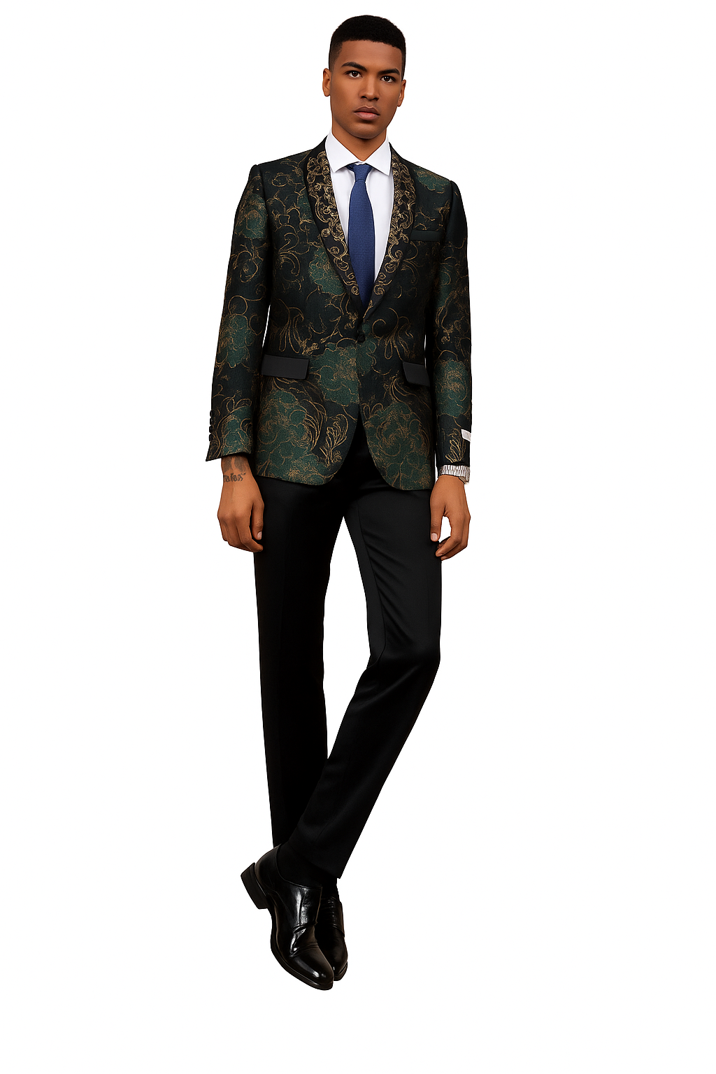 Stacy Adams Green & Gold Floral Tuxedo Jacket