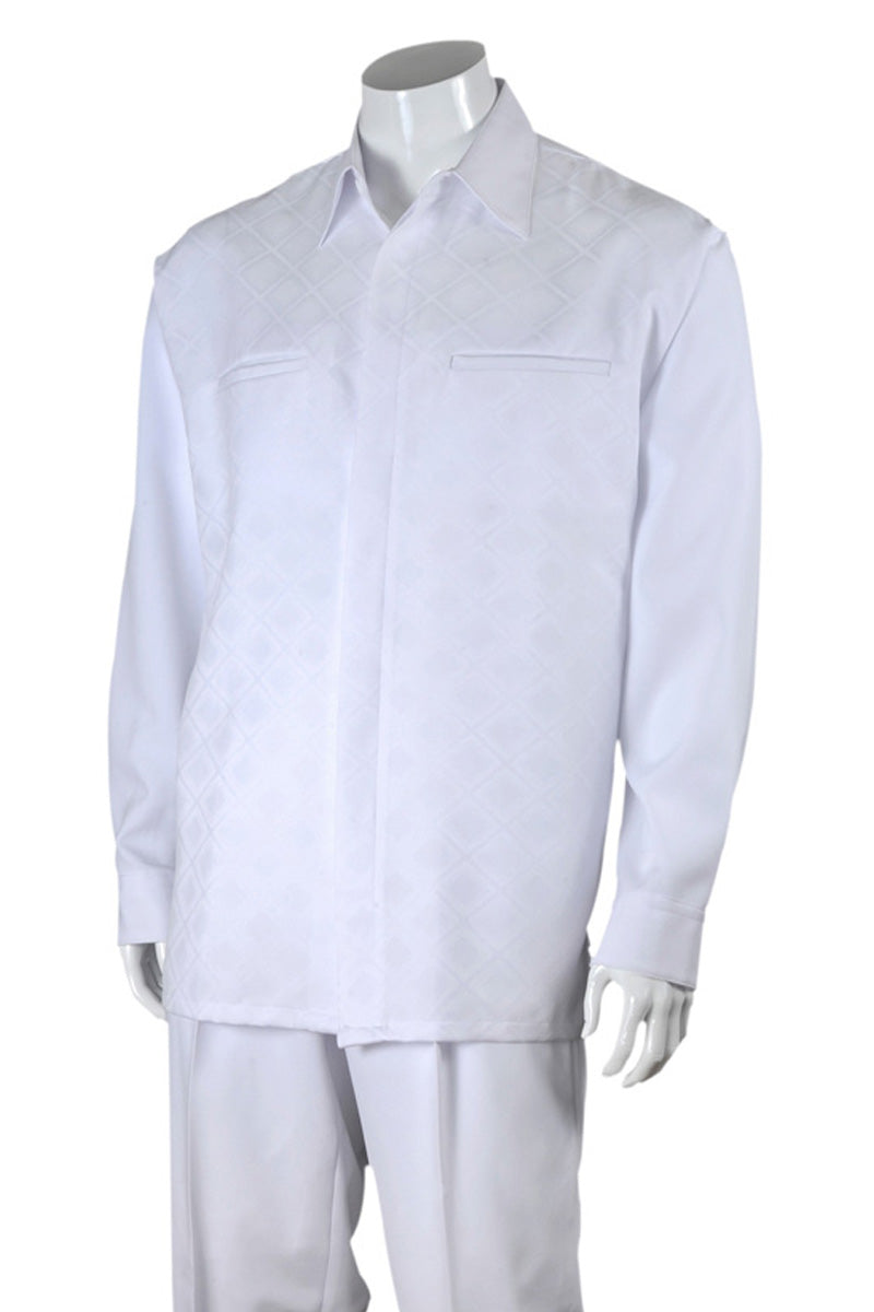 Mens Long Sleeve Diamond Plaid Walking Suit in White