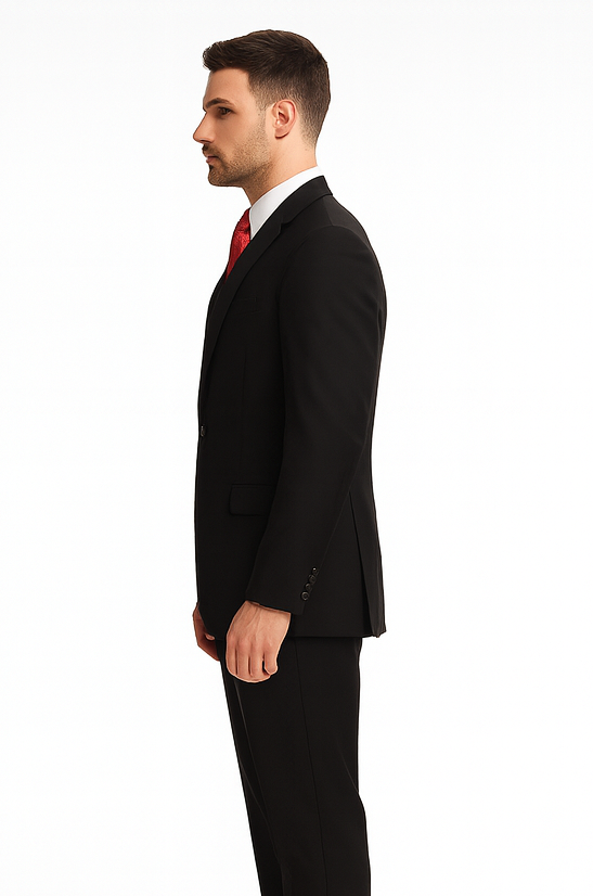 Discounted Men's Black 2 Buttons 3 Pieces Vested Suit Pleated Pants Regular Fit Online Sale