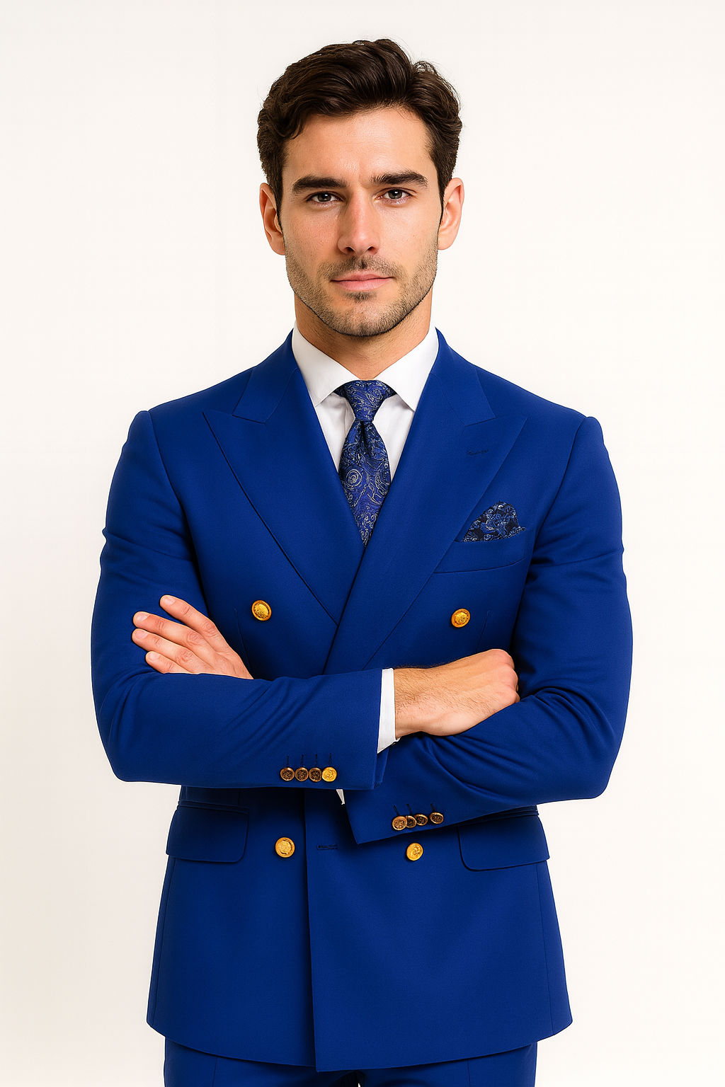 Double Breasted Blazer with Gold Buttons - Navy Blue Sport Coat