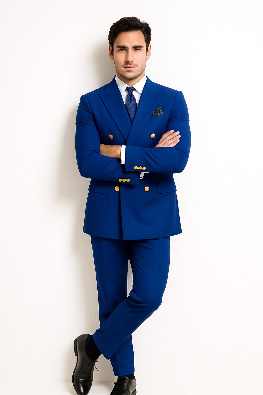 Double Breasted Blazer with Gold Buttons - Navy Blue Sport Coat