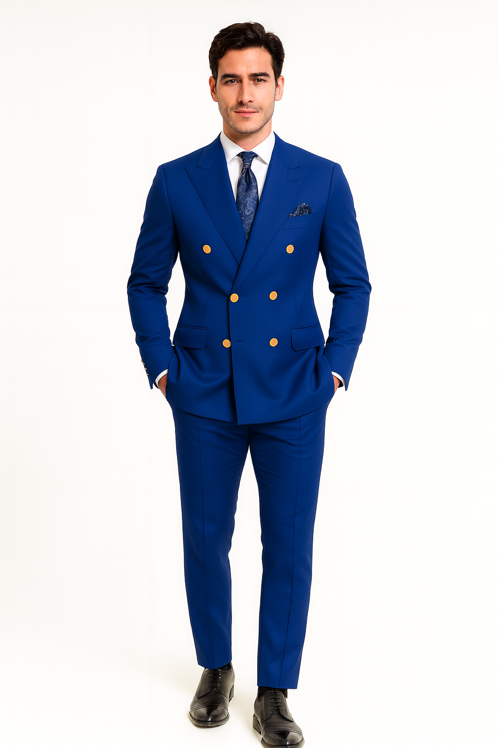 Double Breasted Blazer with Gold Buttons - Navy Blue Sport Coat