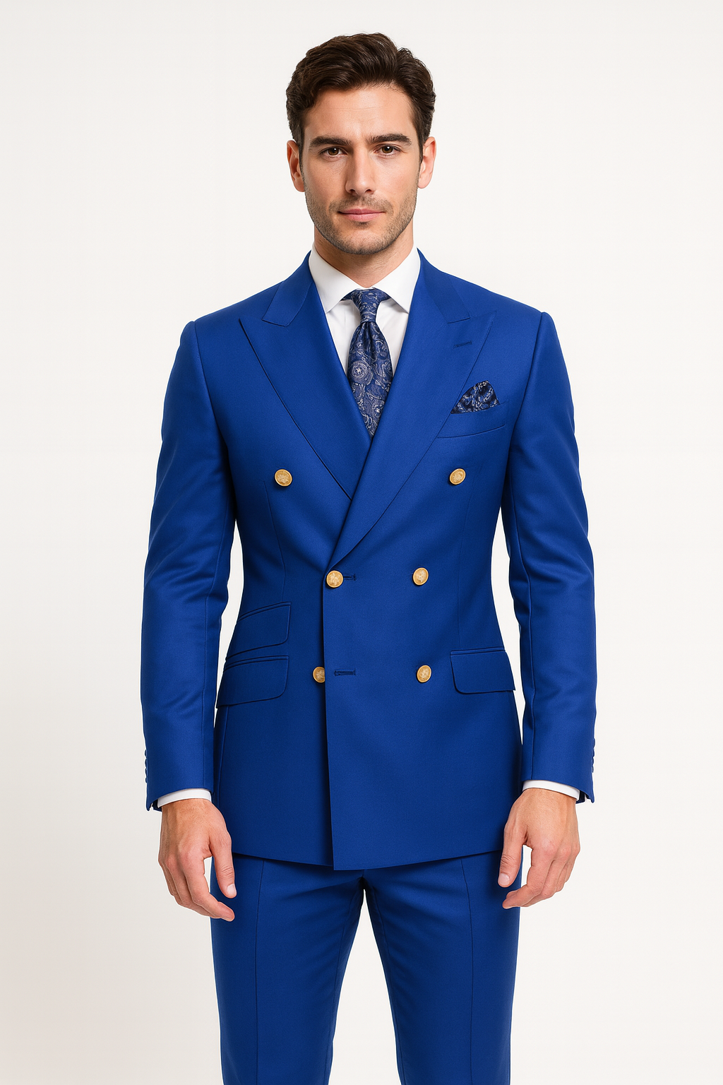 Double Breasted Blazer with Gold Buttons - Navy Blue Sport Coat