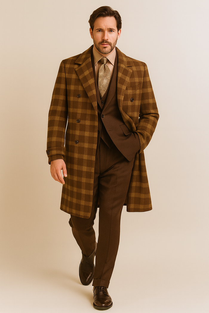 Veno Giovanni Men's 100% Wool Full Length Length Top Coat Double Breasted