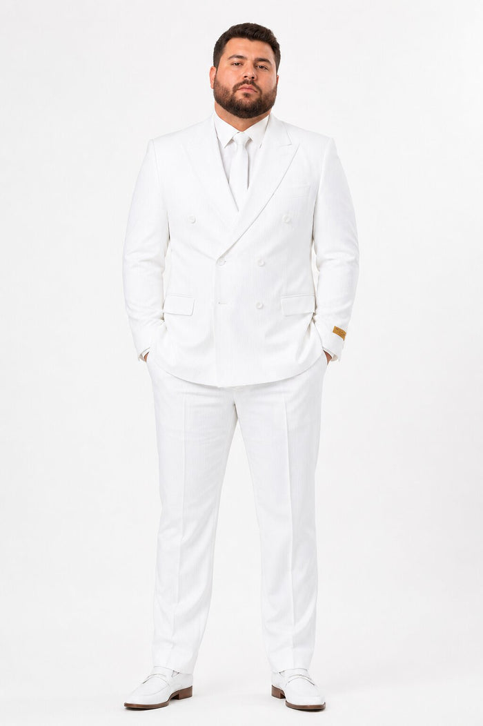 Double Breasted Summer Seersucker Suit, White Pinstripe