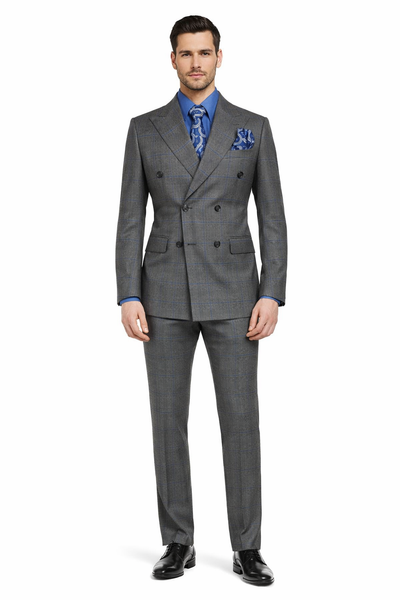 Double Breasted Suit - Charcoal Suit - Side Vented - Modern Fit