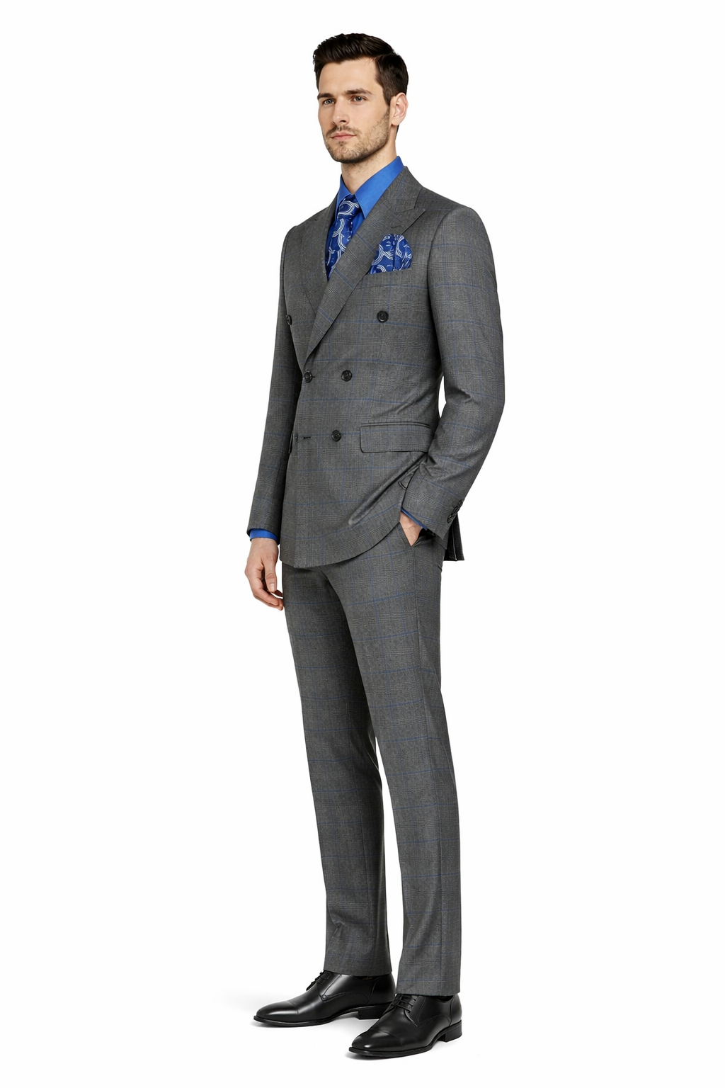 Double Breasted Suit - Charcoal Suit - Side Vented - Modern Fit