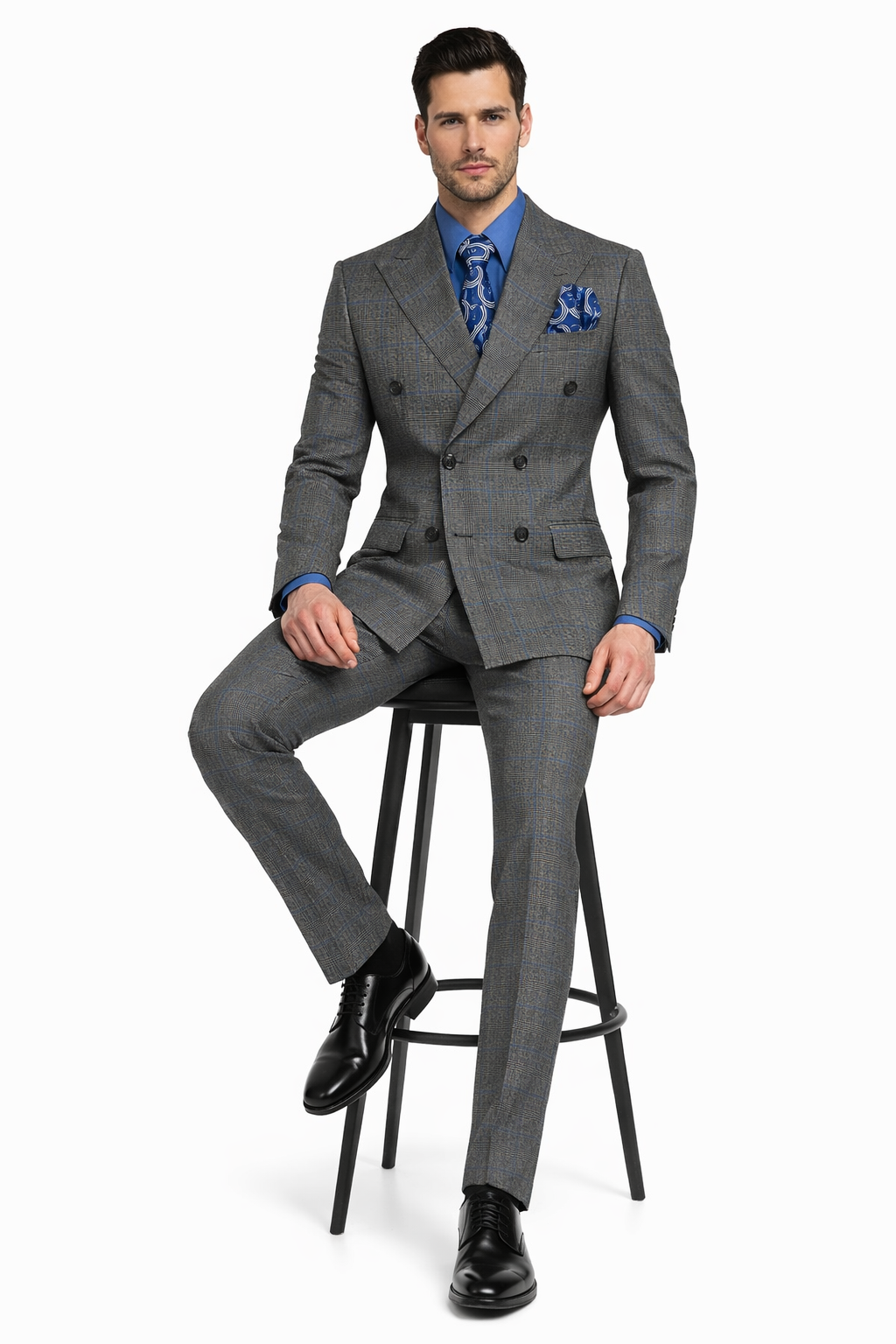 Double Breasted Suit - Charcoal Suit - Side Vented - Modern Fit