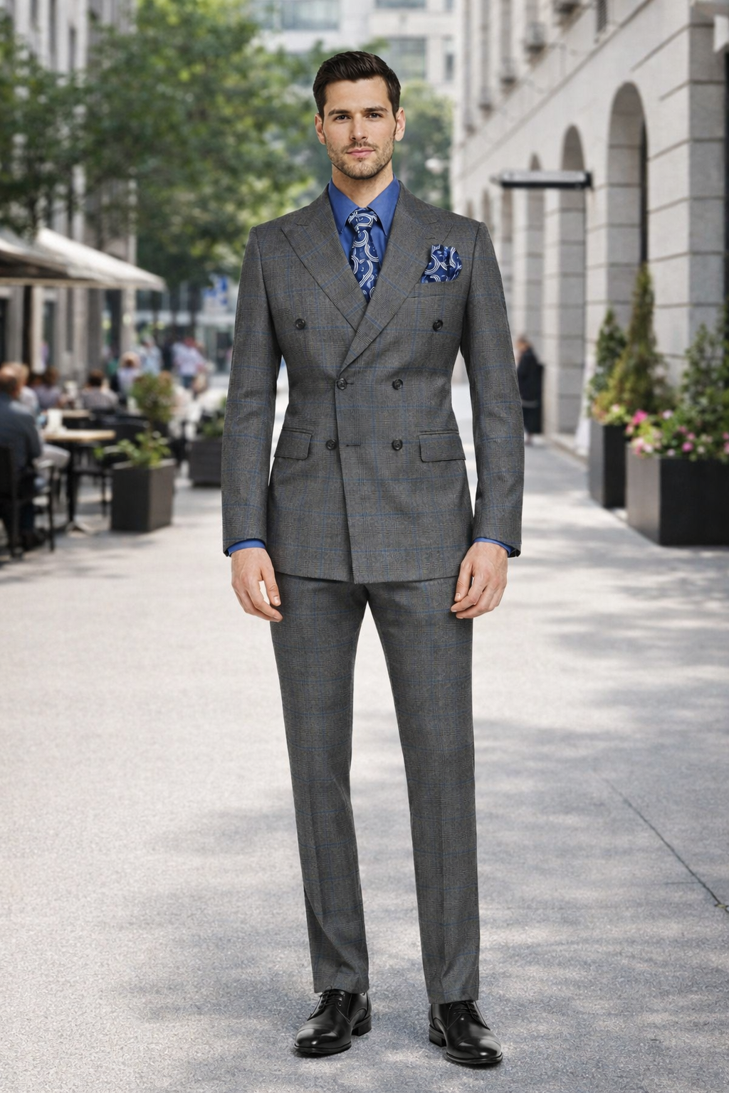 Double Breasted Suit - Charcoal Suit - Side Vented - Modern Fit