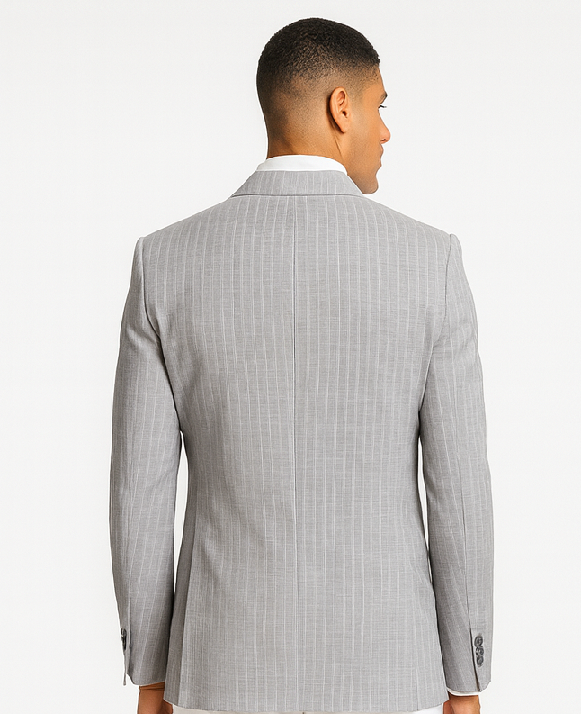 Double Breasted Suit - Stripe - Pinstripe Suit - Light Blue Grey Stripe