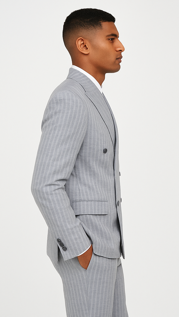 Double Breasted Suit - Stripe - Pinstripe Suit - Light Blue Grey Stripe