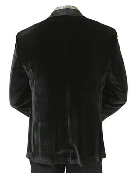 Double Breasted Tone-On-Tone Design Black Velvet Smoking Jacket