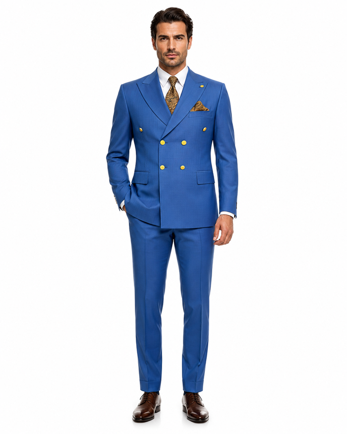 Double Breasted Wool Blazer - Indigo Sapphire