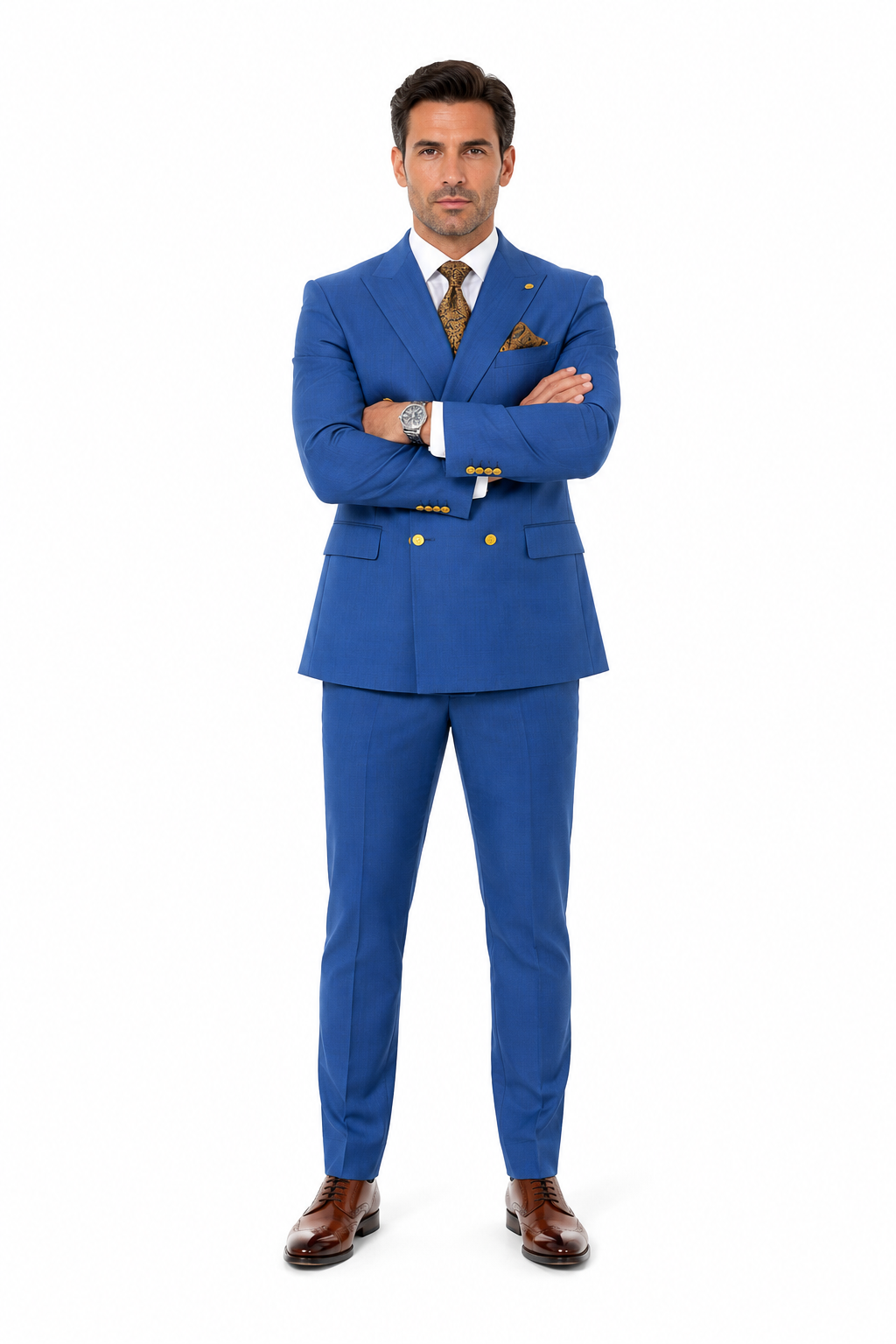 Double Breasted Wool Blazer - Indigo Sapphire