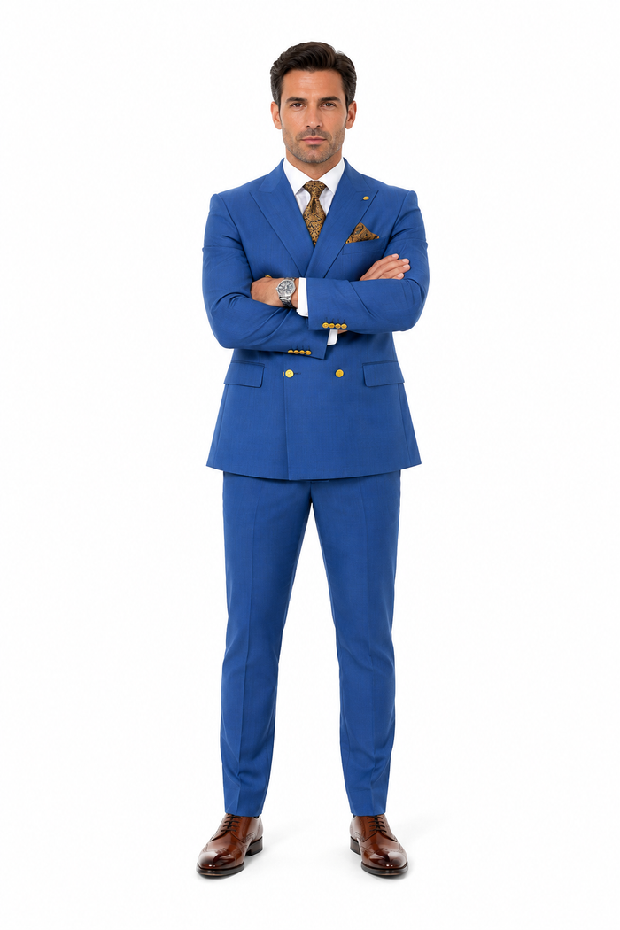 Double Breasted Wool Blazer - Indigo Sapphire