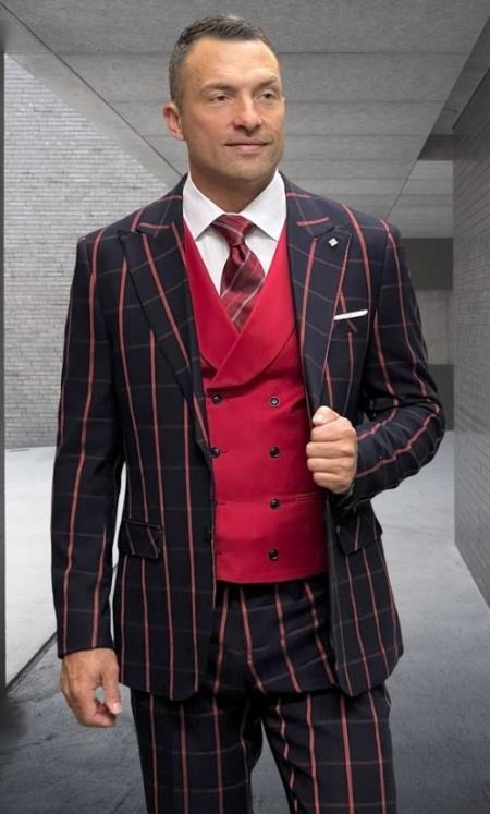 Red Plaid Men's Christmas Suit by Rossiman
