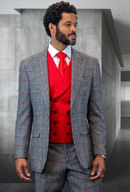 Red Plaid Men’s Holiday Suit by Rossiman