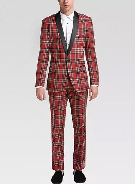Red Plaid Suit for Men by Rossiman