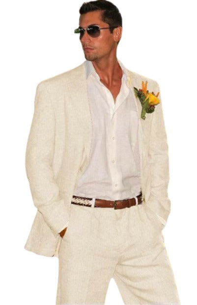 Men's 2 Button Style Pleated Pants Suit OFF White~Ivory~Cream Wedding Cool Summer rayon Fabric