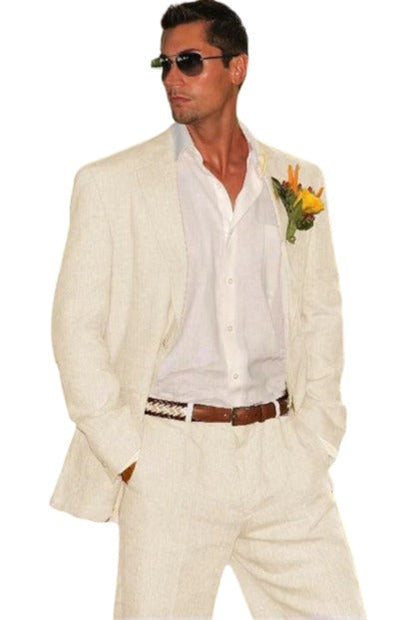 Men's 2 Button Style Pleated Pants Suit OFF White~Ivory~Cream Wedding Cool Summer rayon Fabric