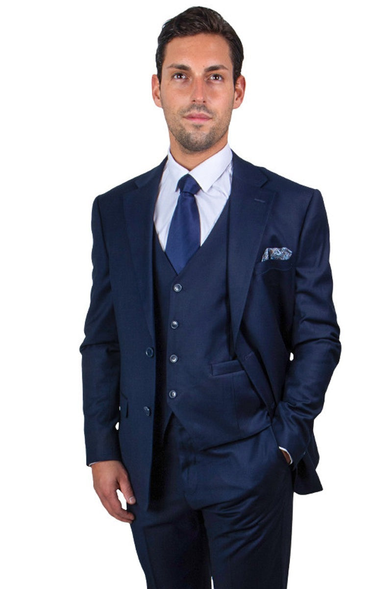 Stacy Adams Two Button Vested Suit Navy Blue