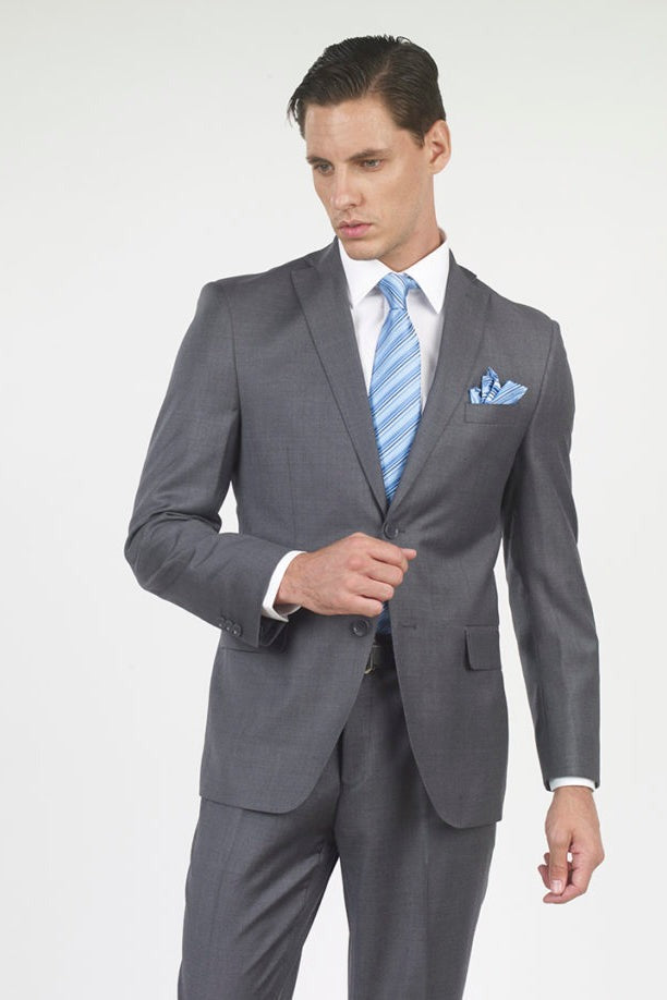 Mantoni Solid Gray Wool Business Suit