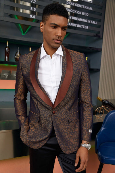 Stacy Adams Slim Fit Paisley Prom Tuxedo Brown
