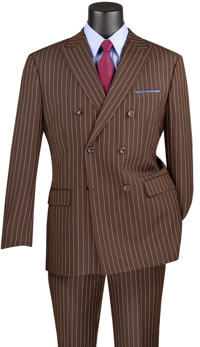 Double Breasted Stripe Suit Brown Regular Fit