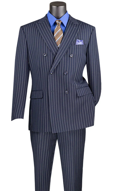 Double Breasted Stripe Navy Suit - Regular Fit