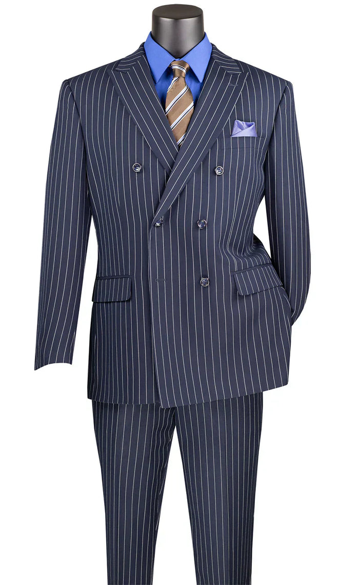Double Breasted Stripe Navy Suit - Regular Fit