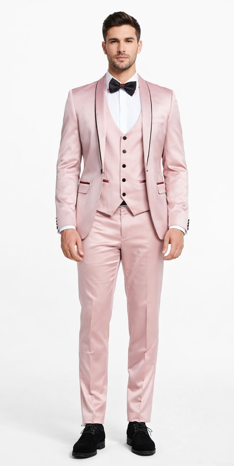 Dusty Rose Slim Fit Satin Tuxedo – Four Piece Set