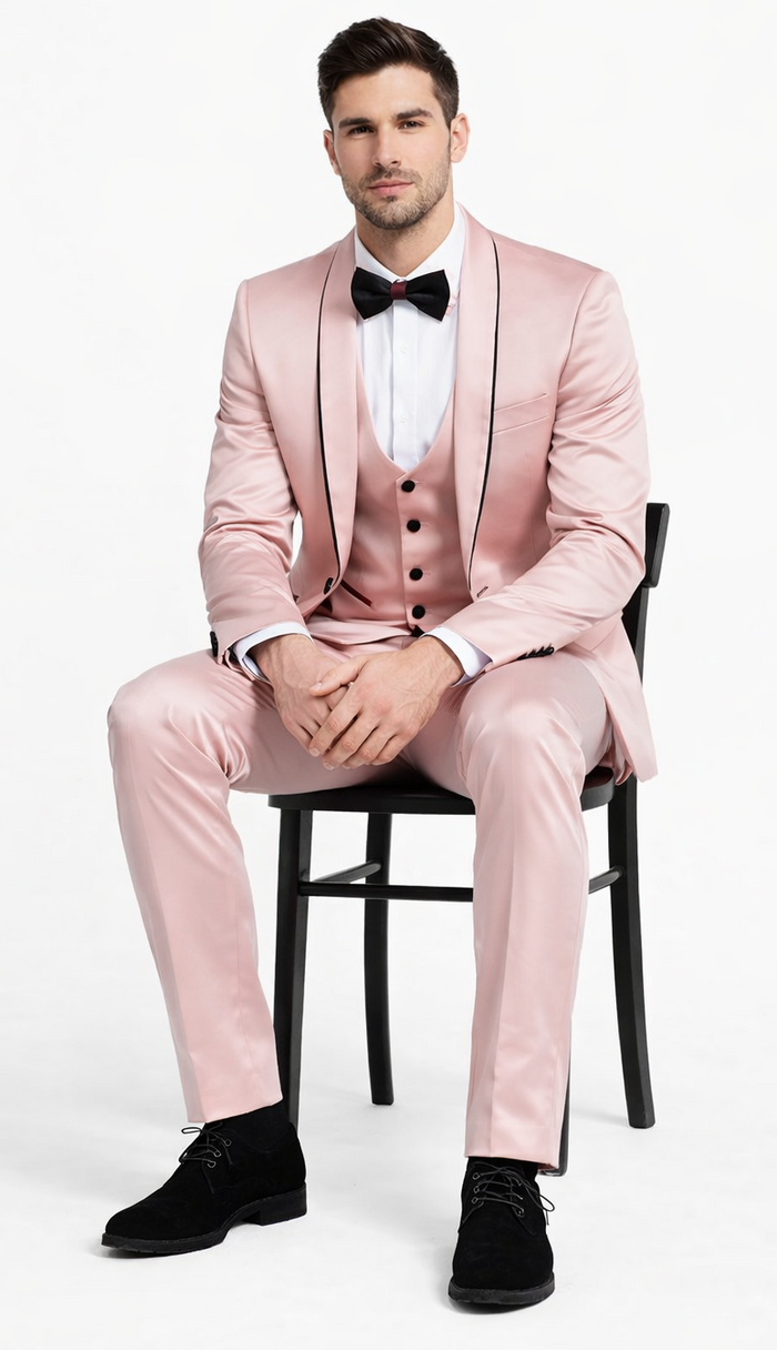 Dusty Rose Slim Fit Satin Tuxedo – Four Piece Set