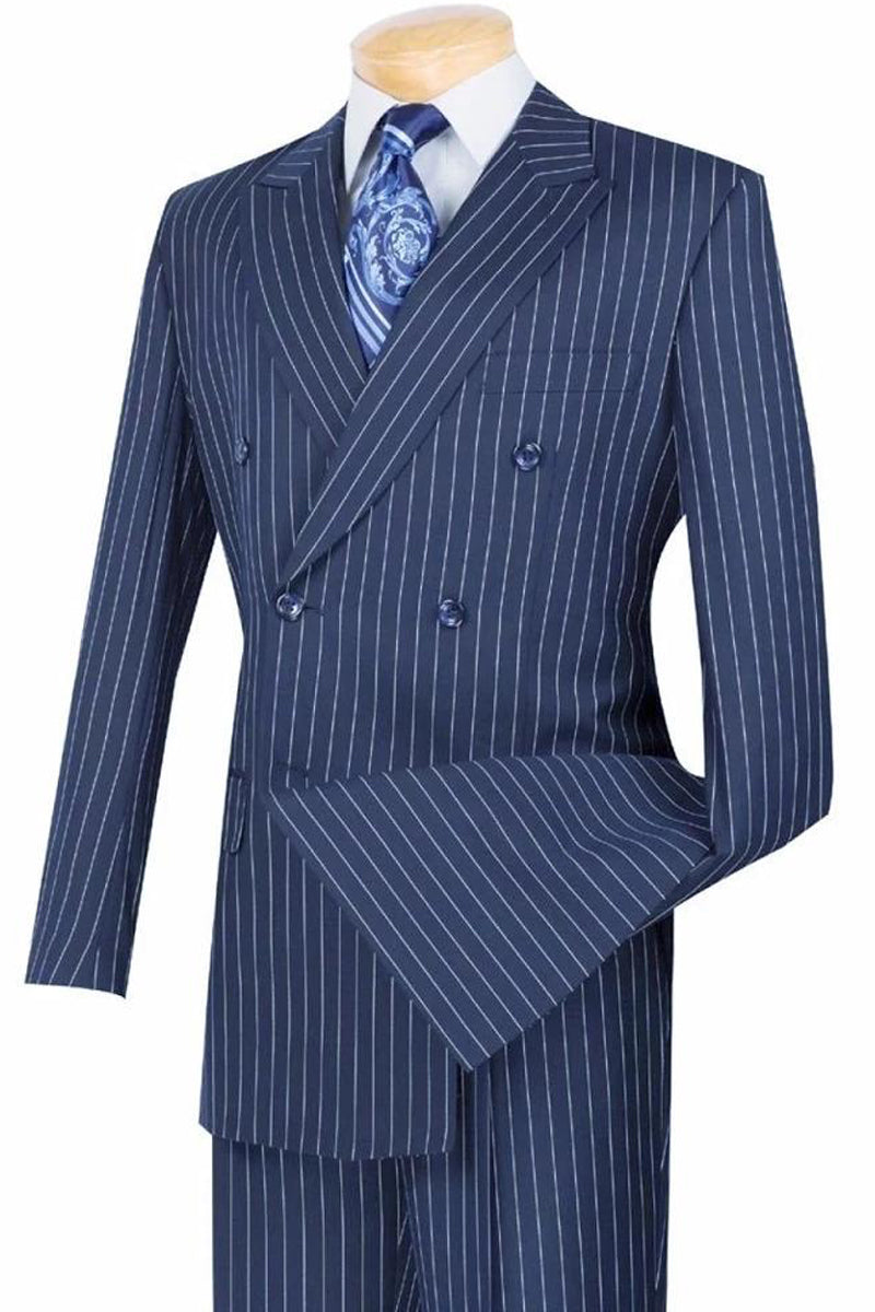 Blue Double Breasted Pinstripe Suit for Men