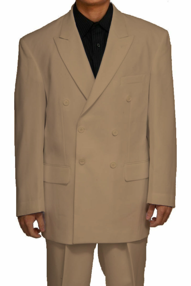 Double Breasted Tan Polyester Suit for Men