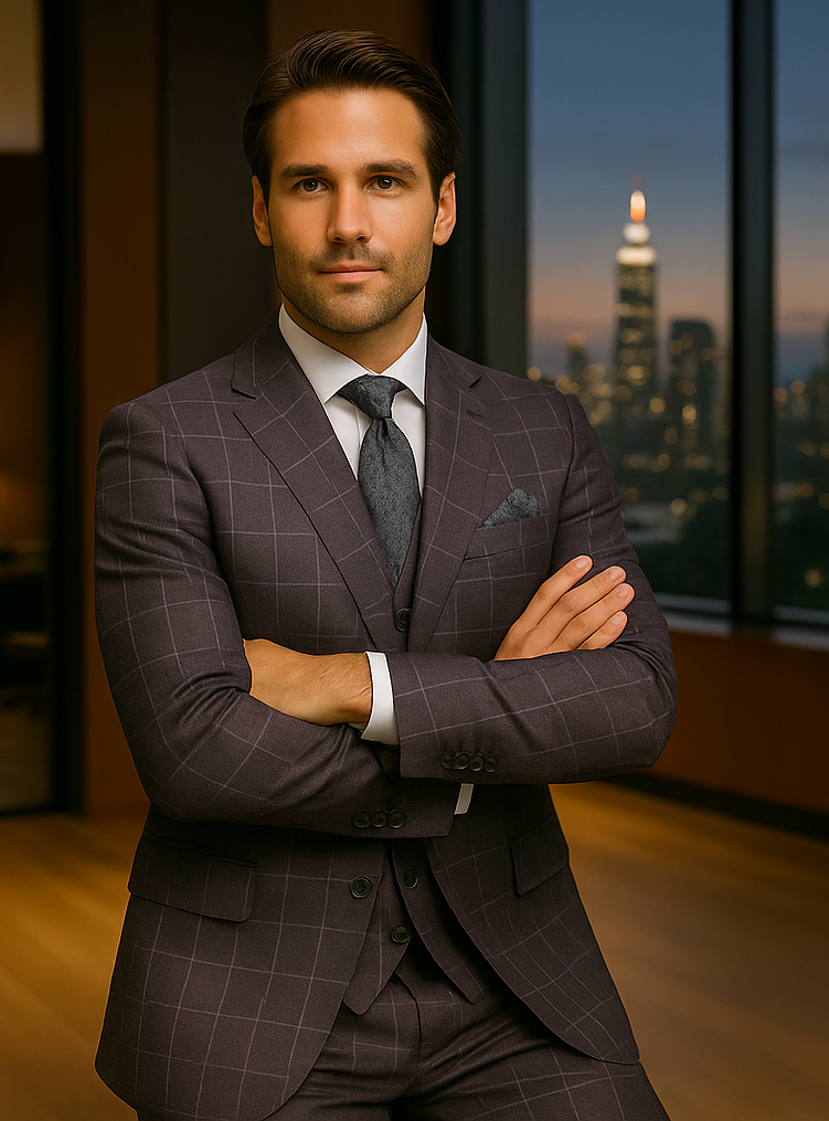 Italian 3 Piece Wool Modern Business Suit