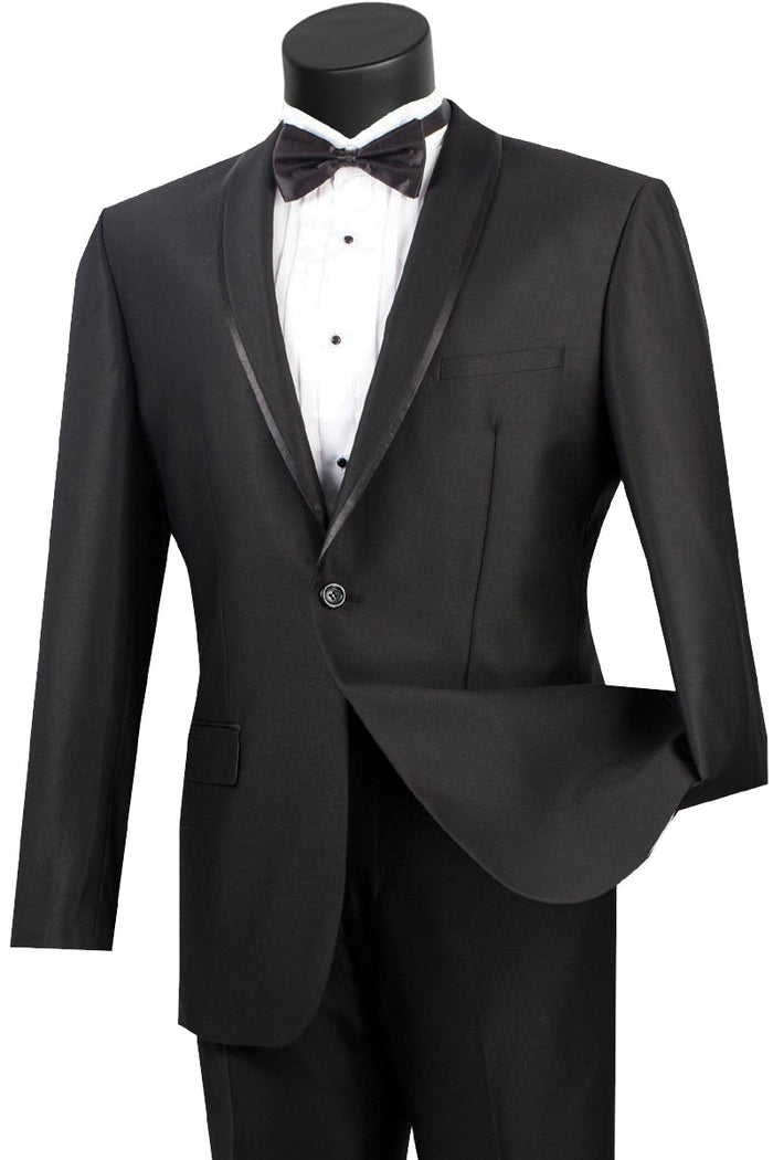 Black Shawl Tuxedo Suit with One Button Trim